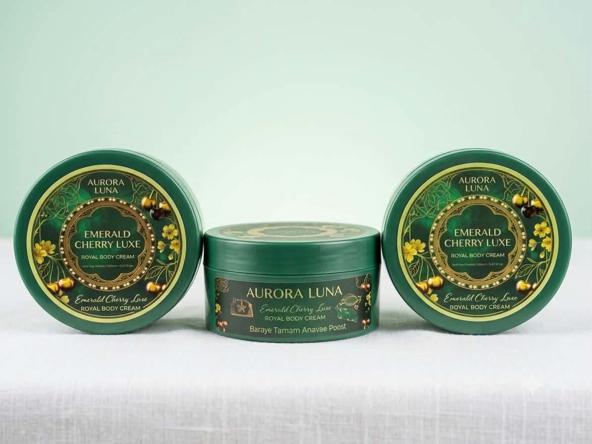 Emerald Cherry Luxe jars on a light background